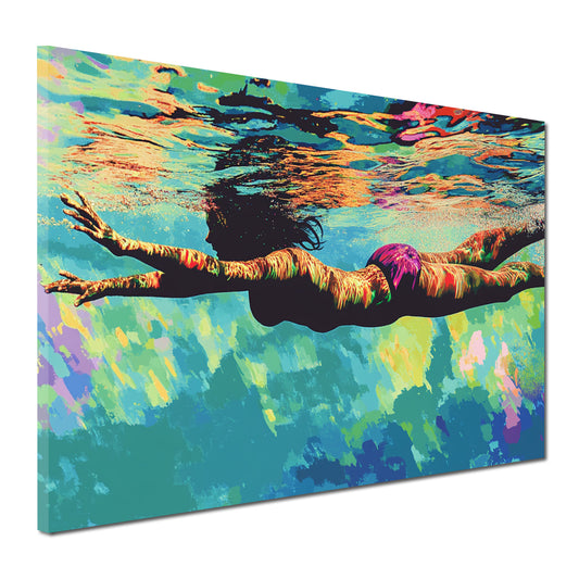 Quadro donna che nuota sott'acqua rilassante