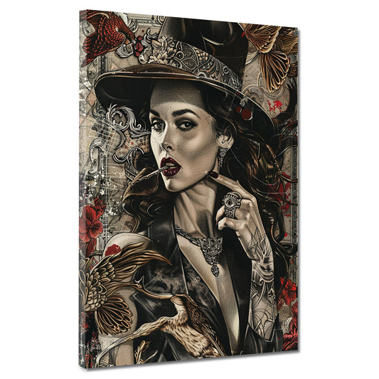 Quadro donna con cappello arte moderna dettagliata