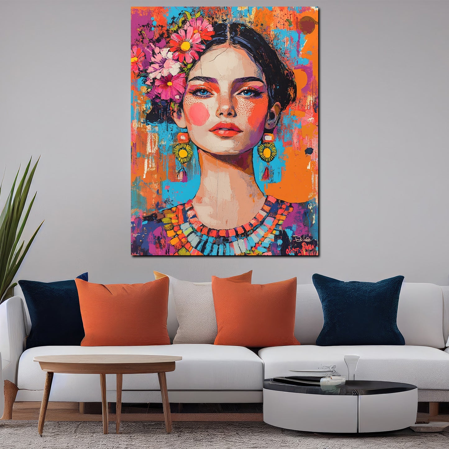 Quadro donna con fiori colorato pop art moderno vivace