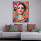 Quadro donna con fiori colorato pop art moderno vivace