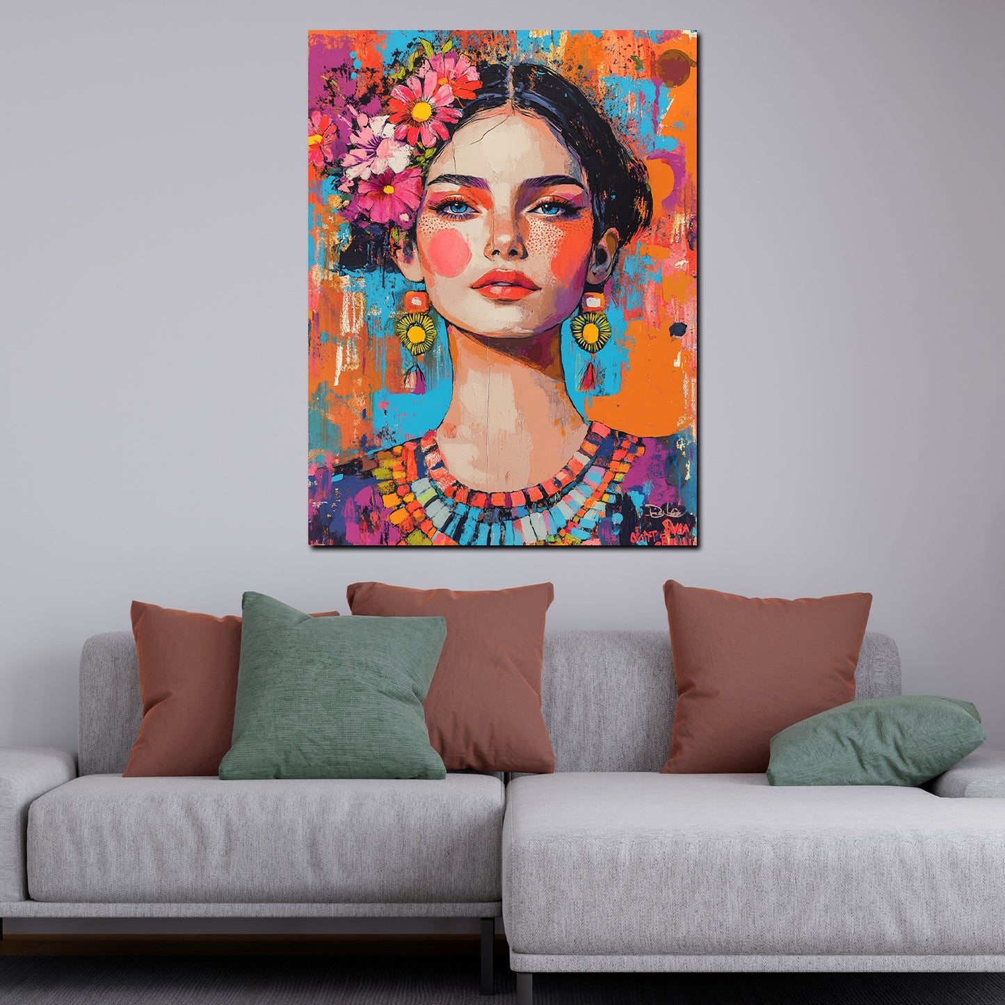 Quadro donna con fiori colorato pop art moderno vivace
