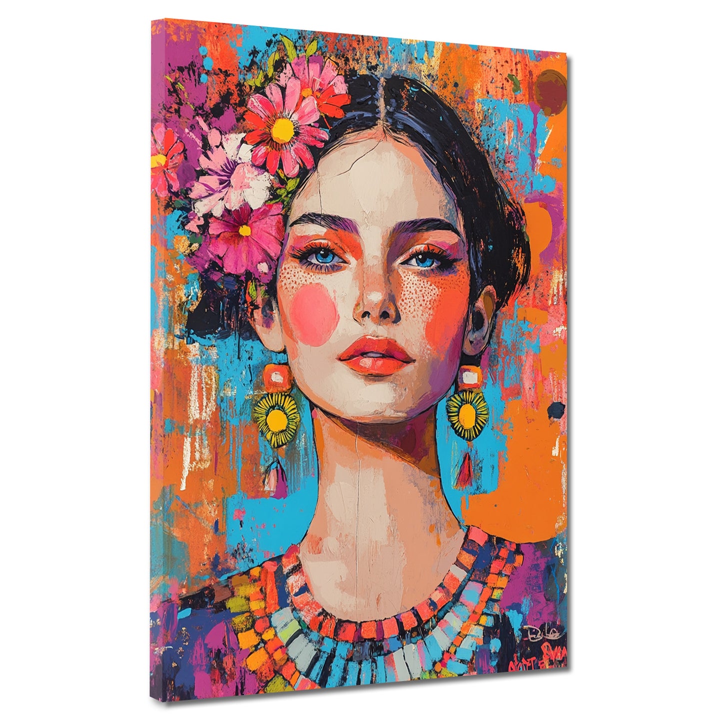 Quadro donna con fiori colorato pop art moderno vivace