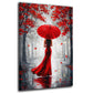 Quadro donna con vestito rosso ombrello autunno romantico moderno