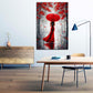 Quadro donna con vestito rosso ombrello autunno romantico moderno