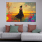 Quadro donna nel campo pop art tramonto colorato