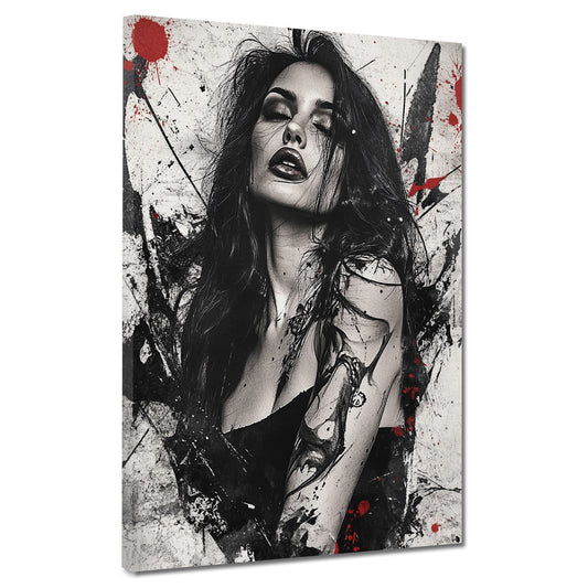 Quadro donna sensuale bianco e nero con dettagli rossi