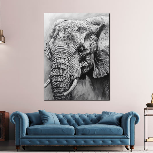 Quadro elefante bianco nero ritratto forza saggezza natura
