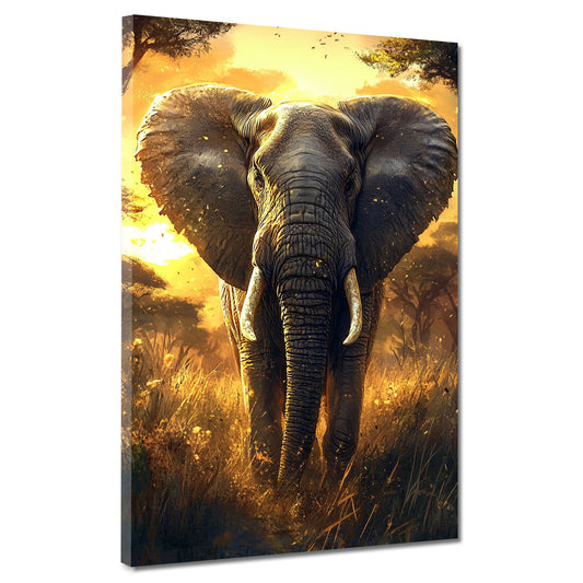 Quadro elefante maestoso nella savana dorata al tramonto