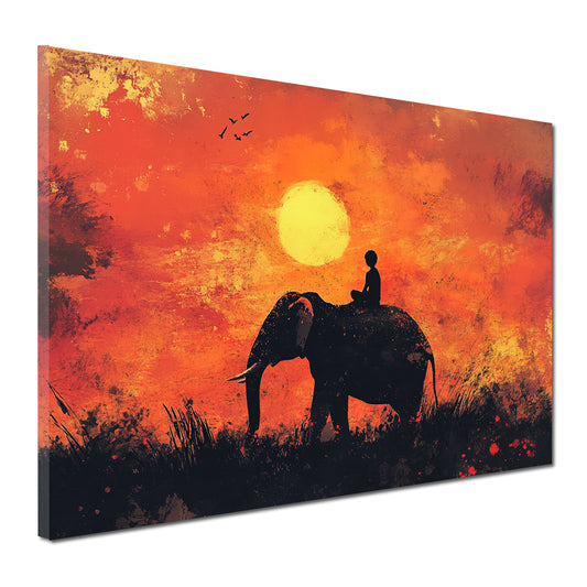 Quadro elefante tramonto bambino natura