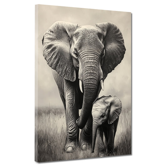 Elefanti bianco e nero affetto famiglia natura eleganza quadro