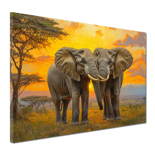 Quadro elefanti coppia tramonto savana natura amore africa