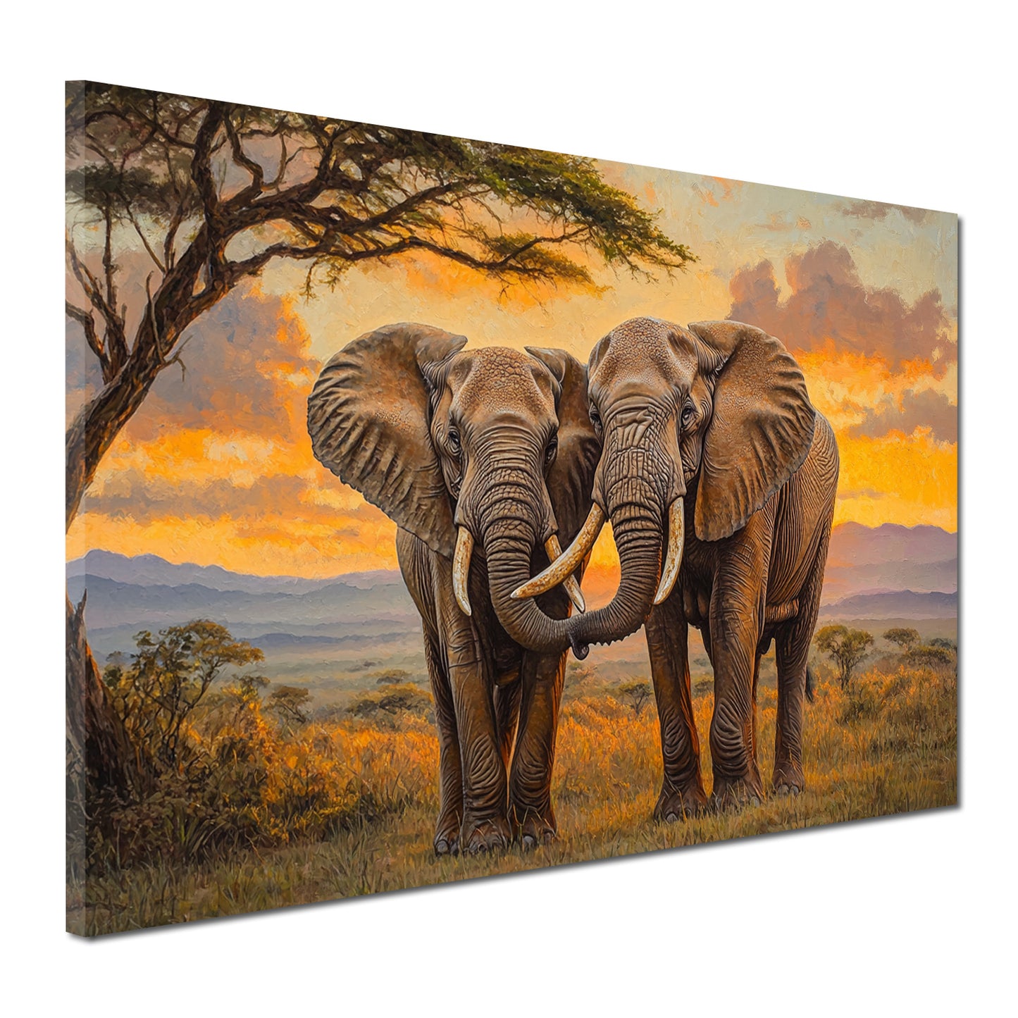 Quadro elefanti tramonto africa savana natura legame armonia