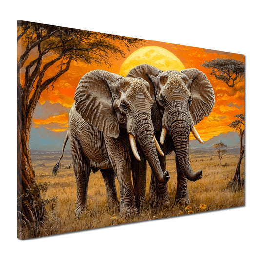 Quadro elefanti tramonto savana natura