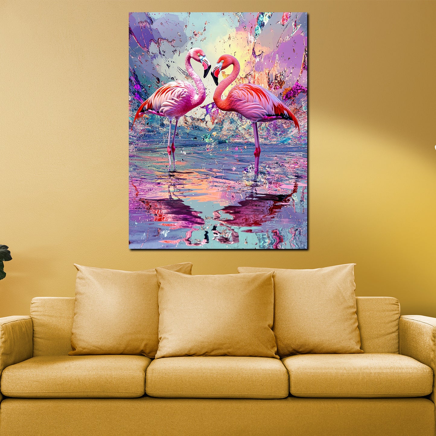 Quadro fenicotteri Pop Art amore colori riflesso moderno