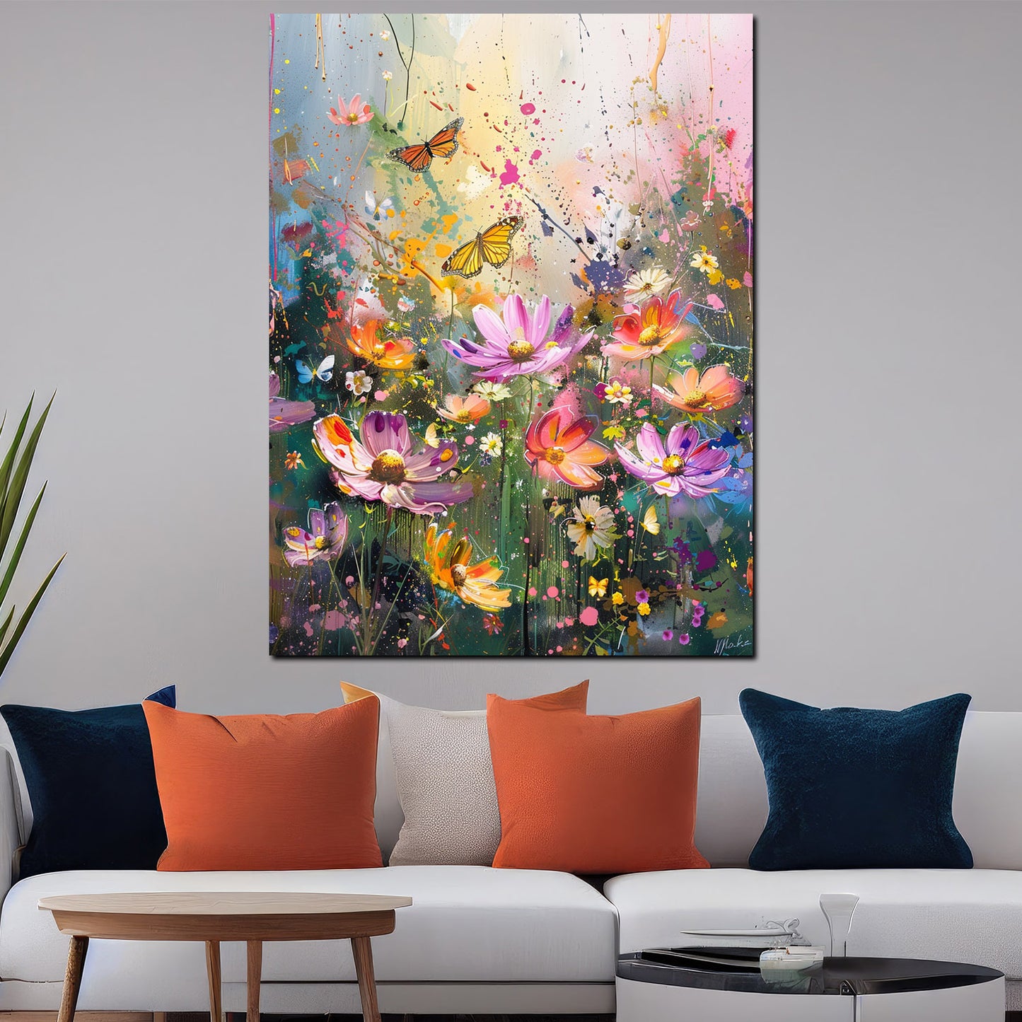 Quadro fiori colorati farfalle arte pop moderna