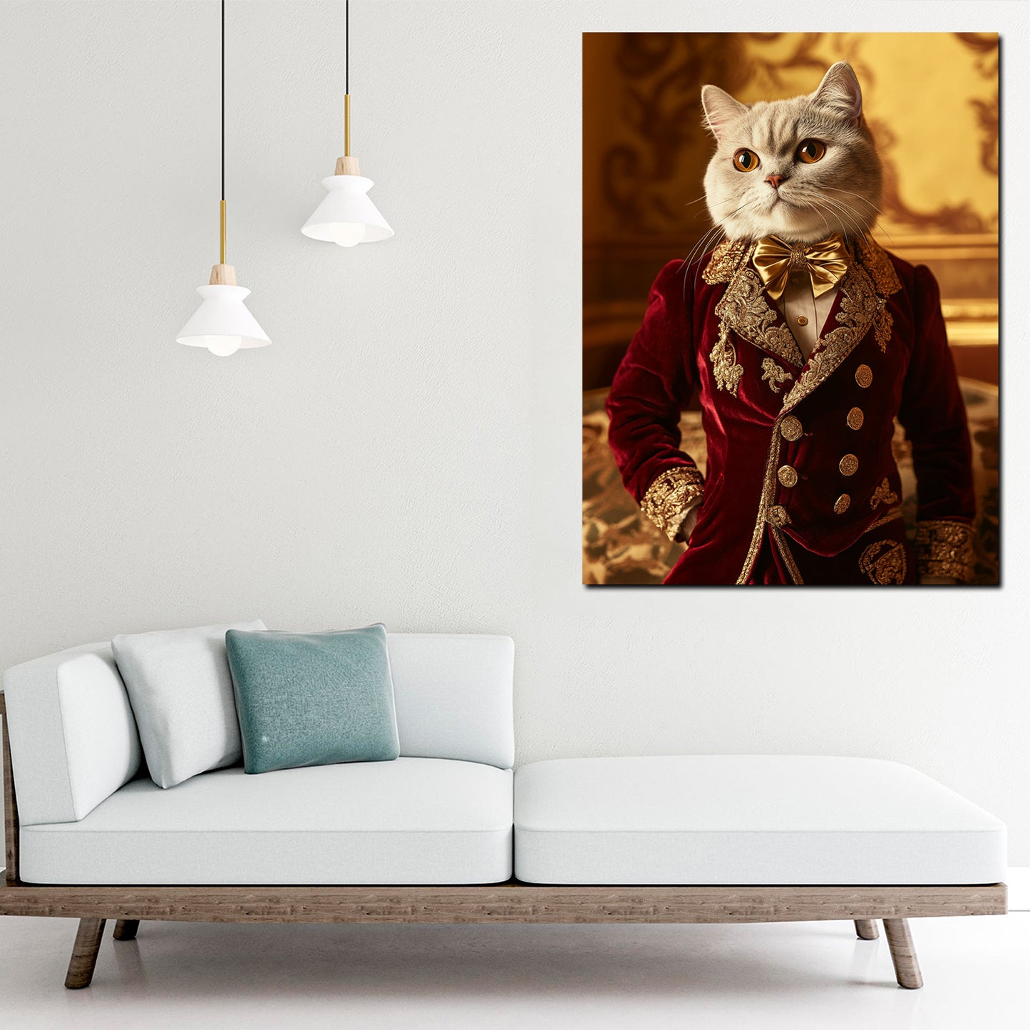 Quadro gatto bianco elegante in abito barocco nobiltà lusso stile moderno