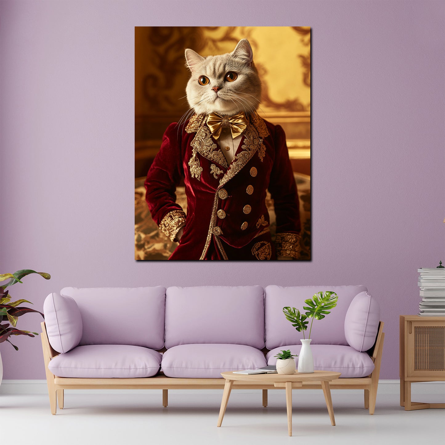 Quadro gatto bianco elegante in abito barocco nobiltà lusso stile moderno