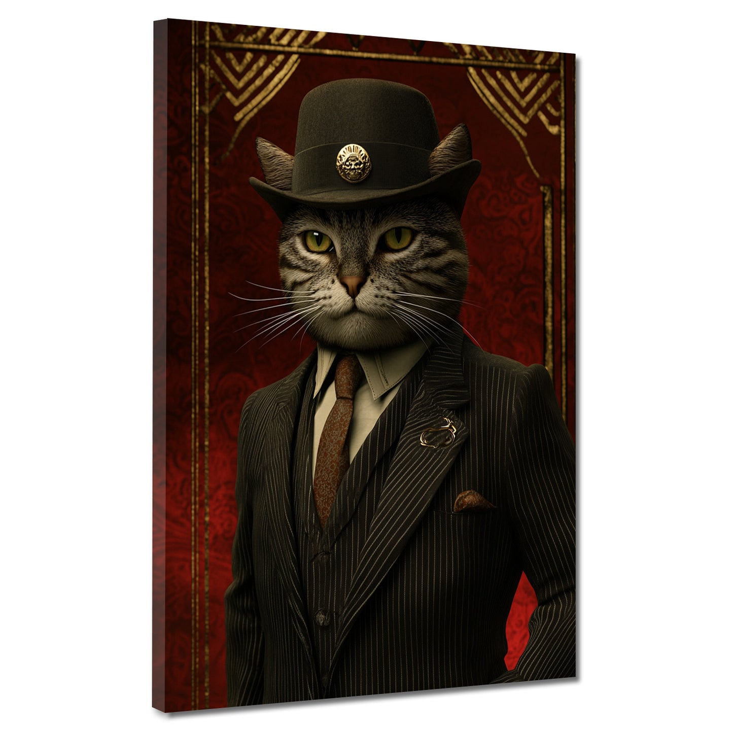 Quadro gatto boss mafioso con cappello abito autorità stile vintage moderno
