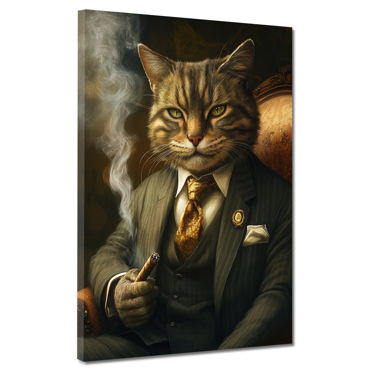 Quadro gatto elegante che fuma in abito successo potere moderno