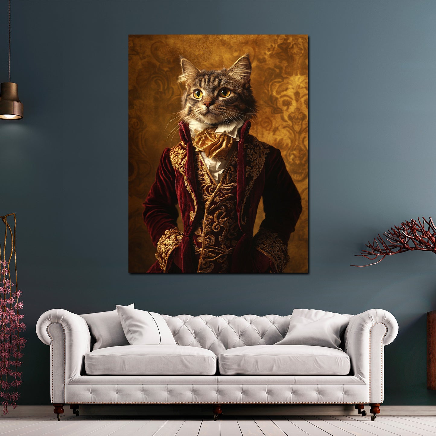 Quadro gatto elegante in abito barocco nobiltà lusso vintage moderno