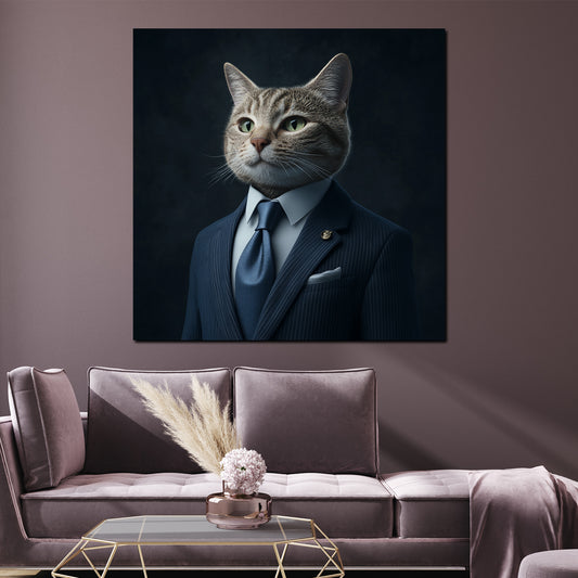 Quadro gatto elegante in abito business stile successo autorità moderno