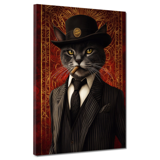 Quadro gatto nero elegante con cappello stile vintage moderno