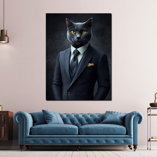 Quadro gatto nero elegante in abito stile lusso moderno