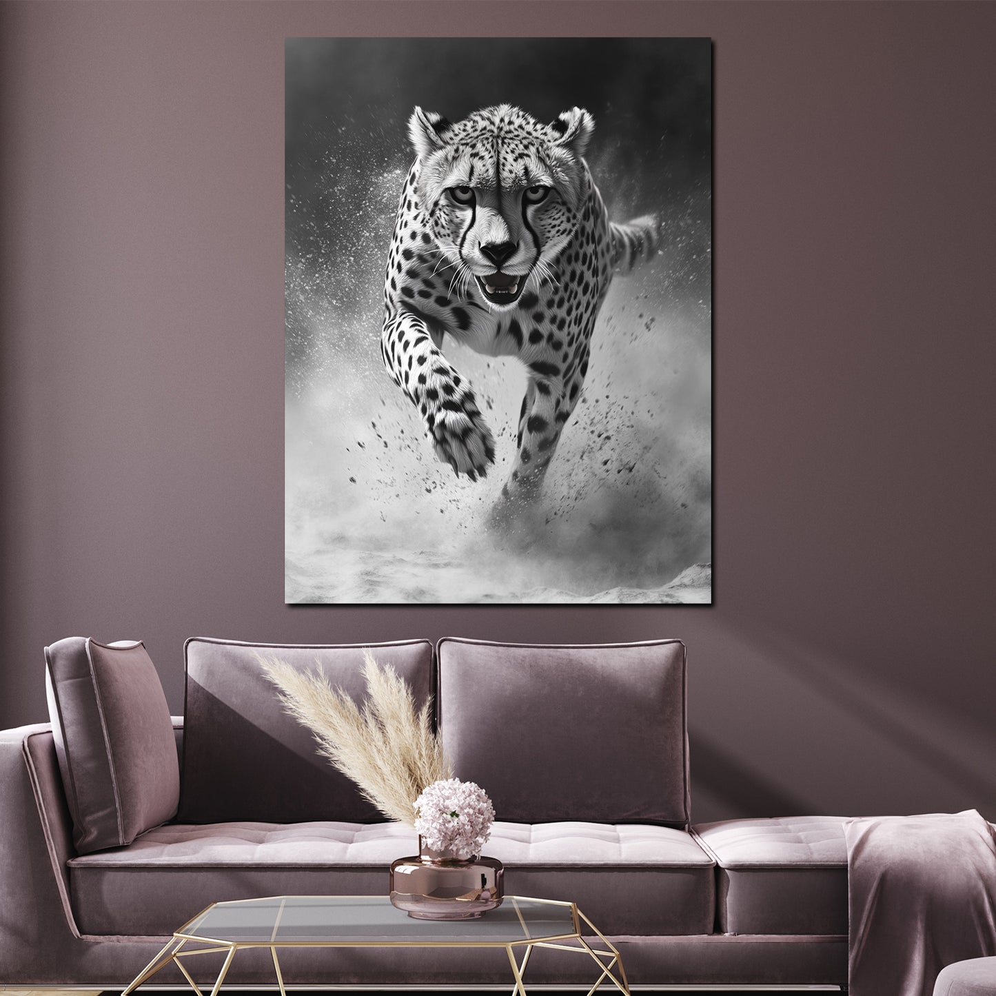 Quadro ghepardo bianco nero corsa energia velocità natura