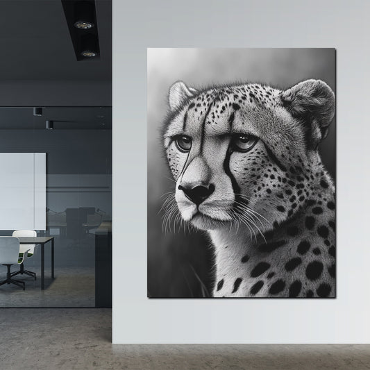 Quadro ghepardo bianco nero ritratto eleganza