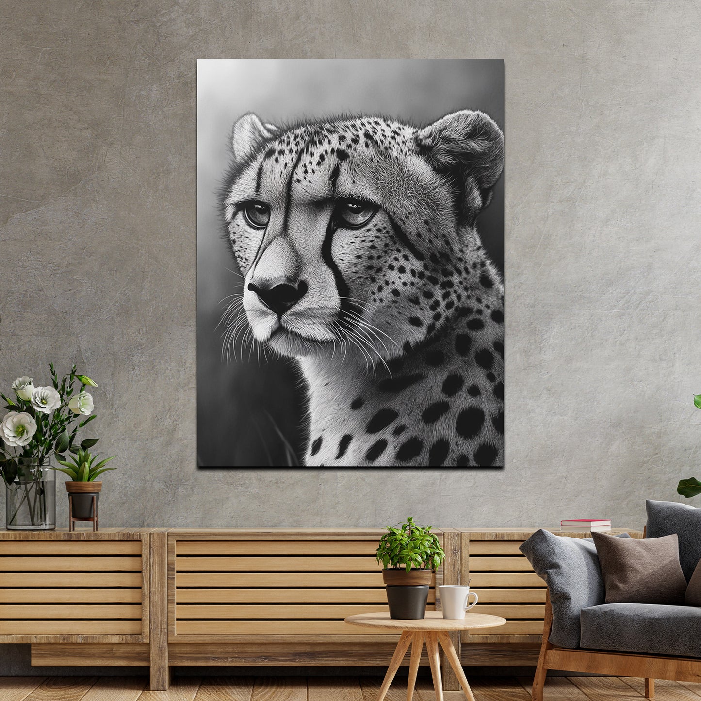 Quadro ghepardo bianco nero ritratto eleganza