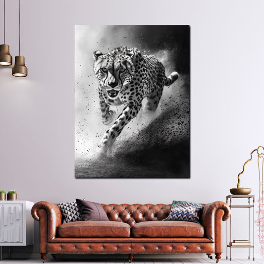 Quadro ghepardo bianco nero velocità potenza eleganza