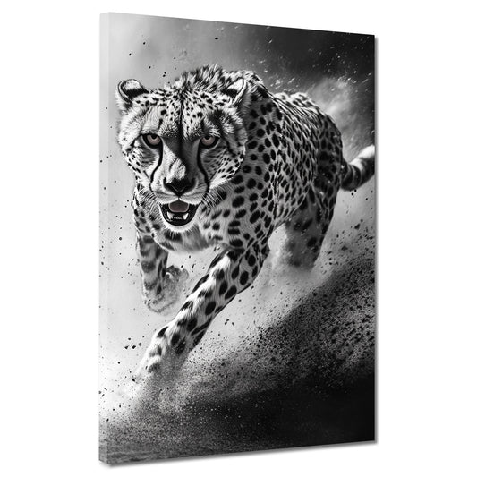 Quadro ghepardo bianco nero velocità potenza eleganza
