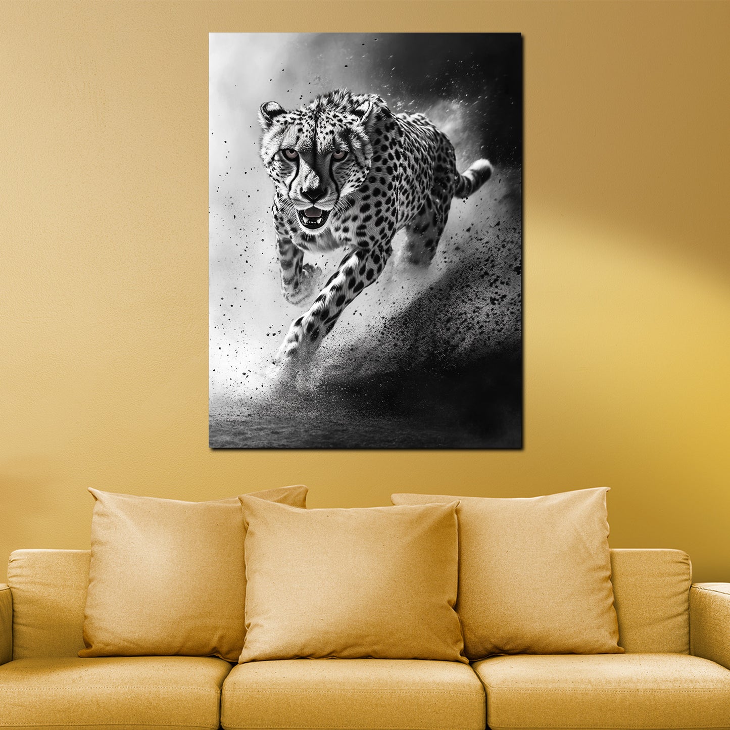 Quadro ghepardo bianco nero velocità potenza eleganza