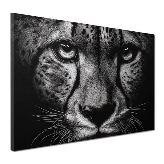 Quadro ghepardo primo piano bianco nero intensità