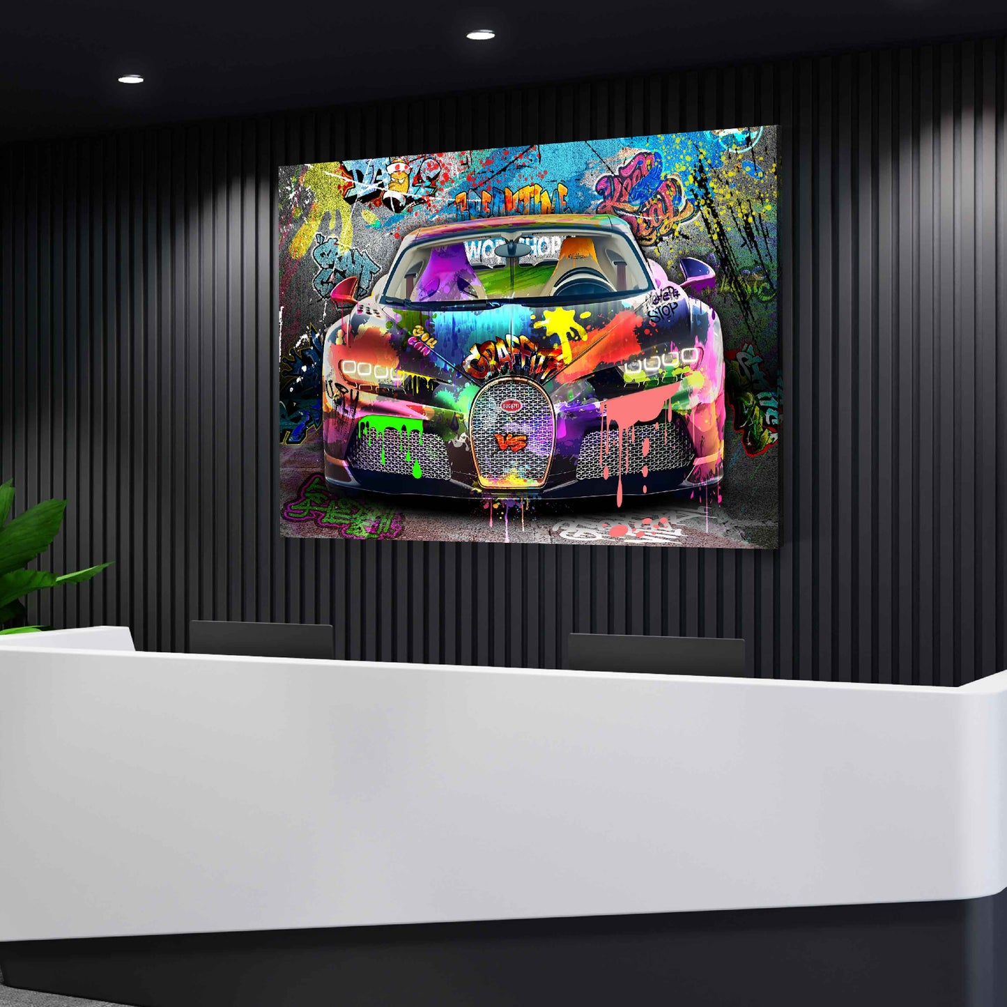 Quadro graffiti auto sportiva arte urbana pop art colorato