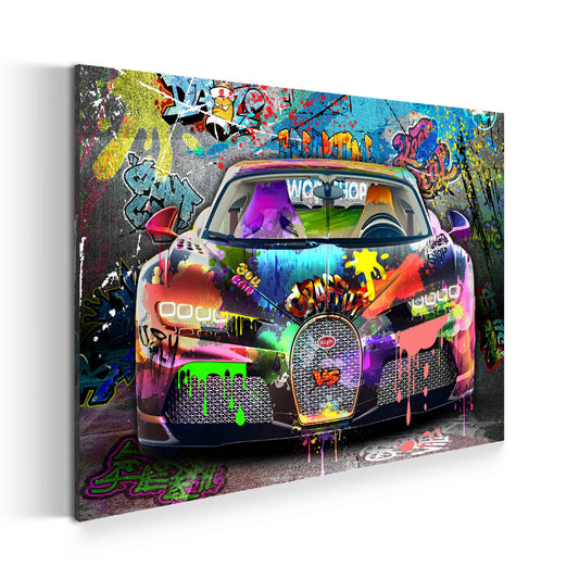 Quadro graffiti auto sportiva arte urbana pop art colorato