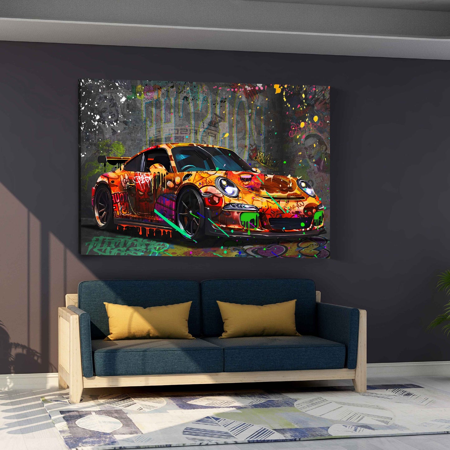 Quadro graffiti auto sportiva arte urbana