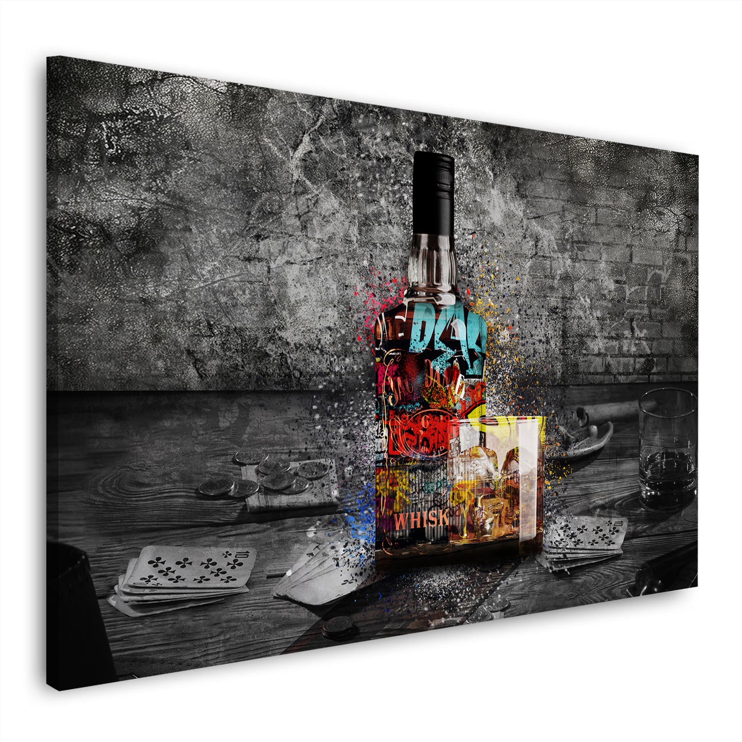 Quadro graffiti pop art whisky carte da poker e atmosfera da casinò