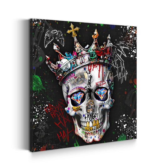 Quadro graffiti teschio corona diamanti ribelle street art moderno