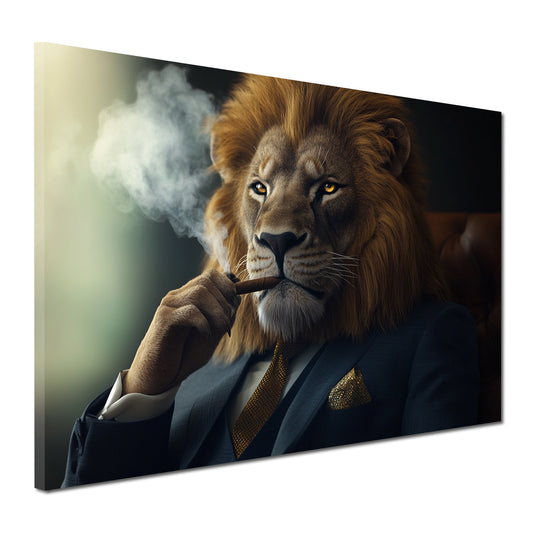 Quadro leone con sigaro eleganza potere successo moderno
