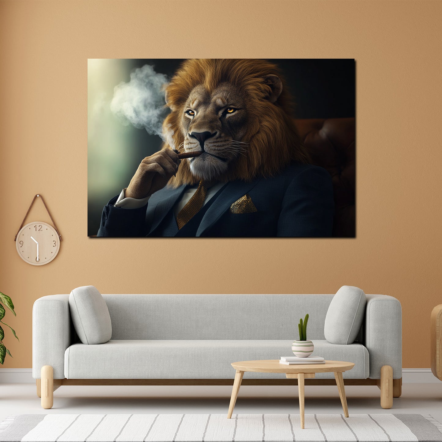 Quadro leone con sigaro eleganza potere successo moderno
