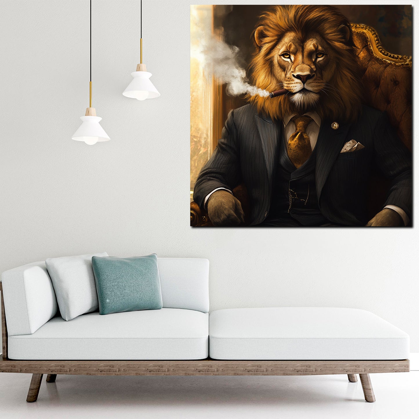Quadro leone elegante con sigaro successo motivazione moderno
