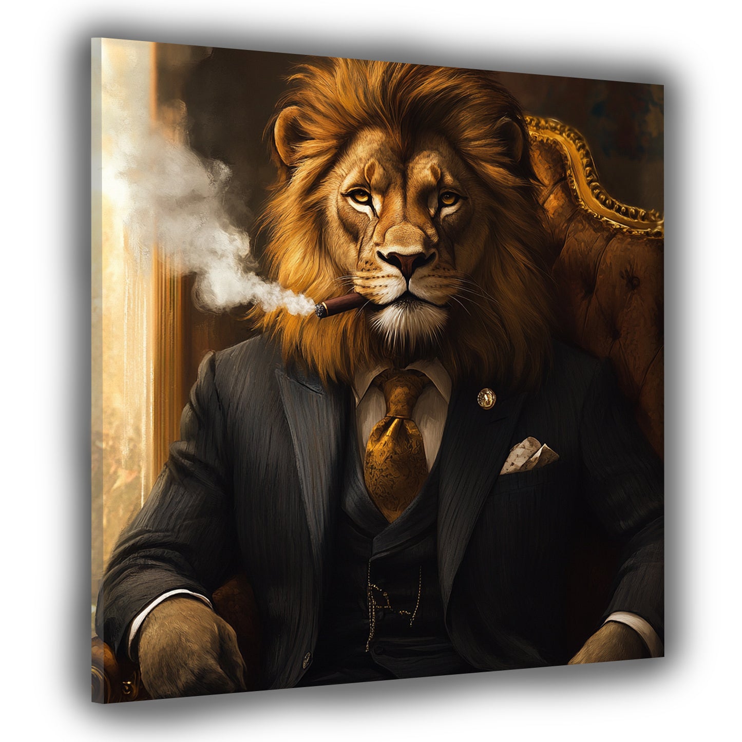 Quadro leone elegante con sigaro successo motivazione moderno