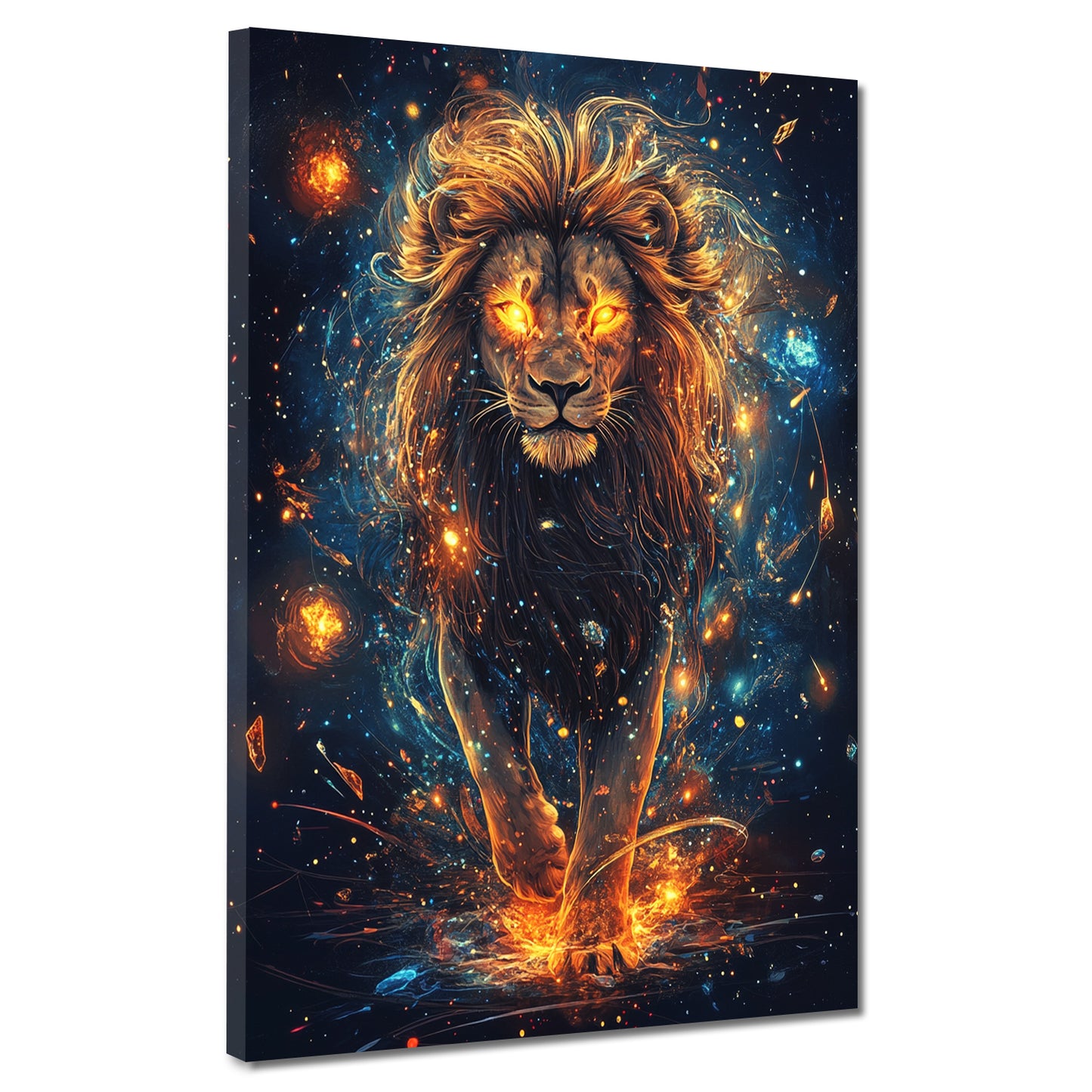 Quadro leone fiammeggiante maestoso moderno mistico