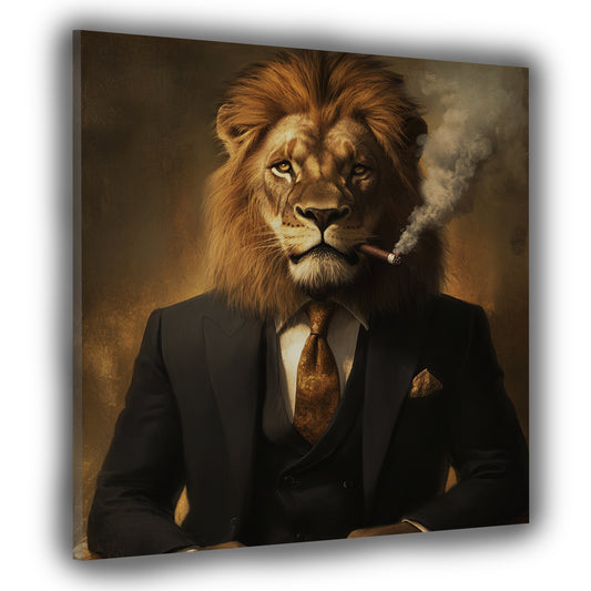 Quadro leone fiero elegante che fuma successo potere ispirazione