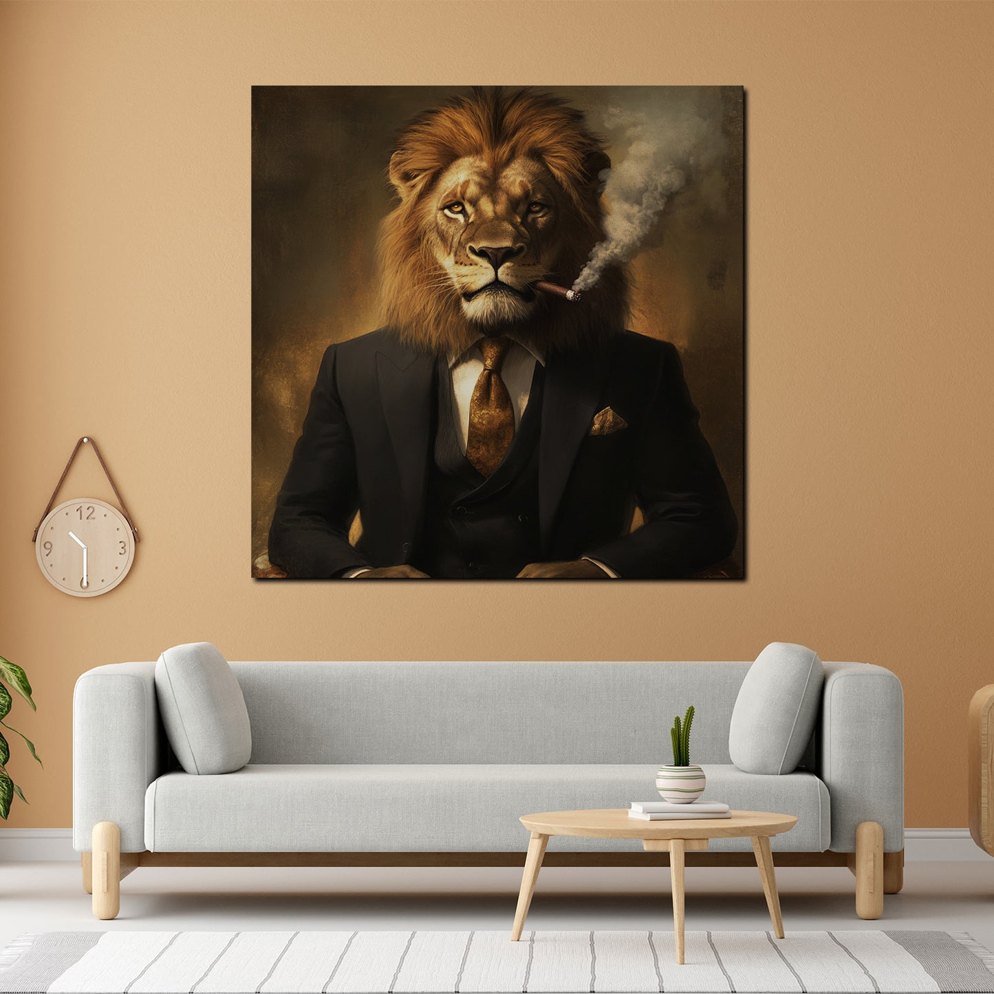 Quadro leone fiero elegante che fuma successo potere ispirazione
