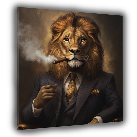 Quadro leone maestoso elegante con sigaro successo motivazione lusso moderno