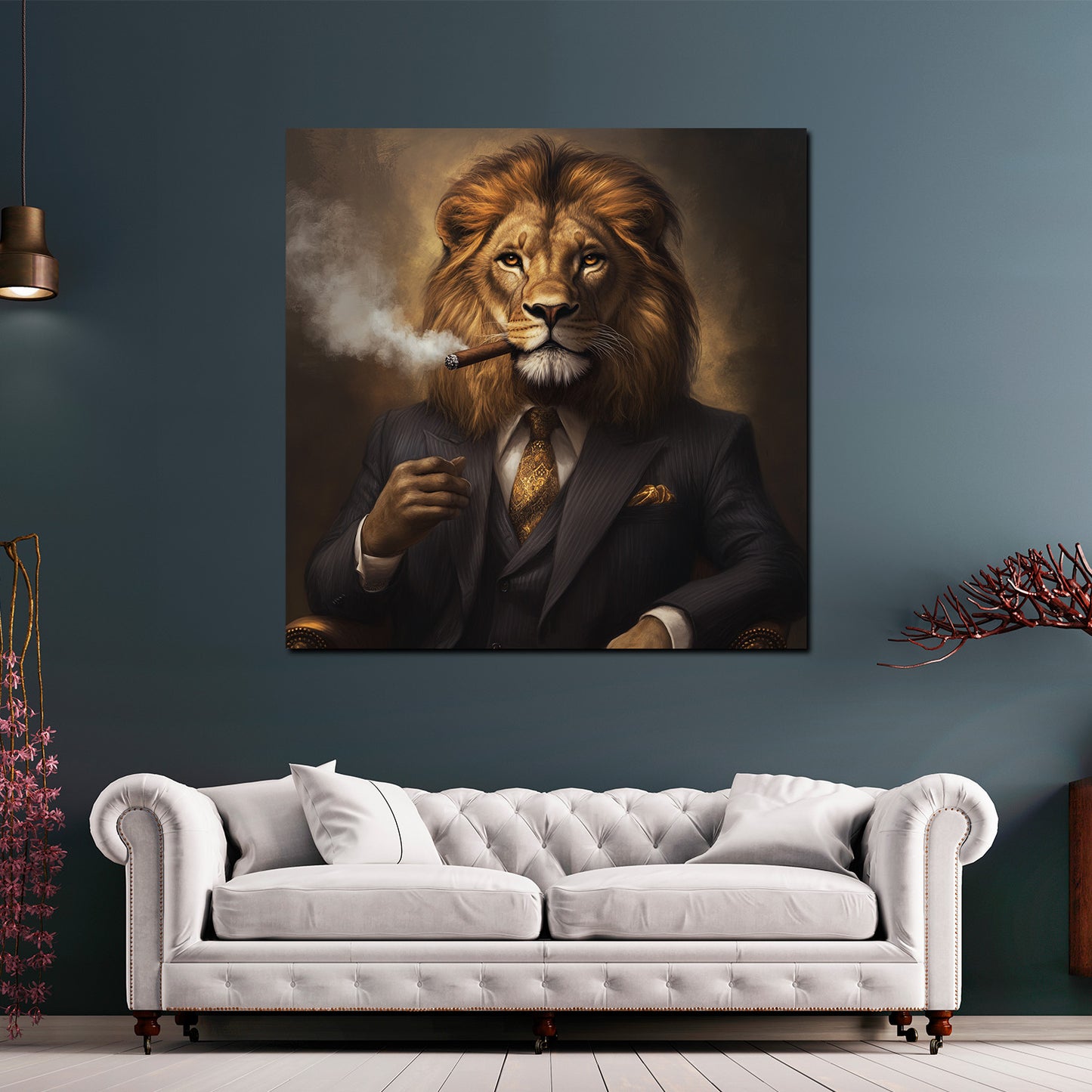 Quadro leone maestoso elegante con sigaro successo motivazione lusso moderno