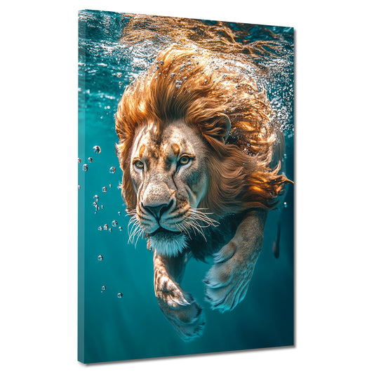 Quadro leone nell'acqua concentrato forza animale selvaggio