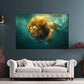 Quadro leone nell'acqua maestoso potere natura selvaggia